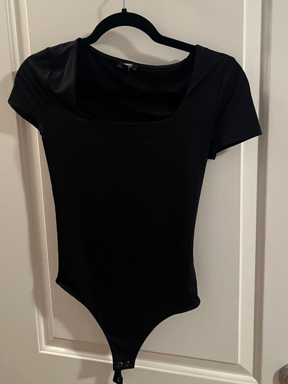 Express Body Contour Black Square Neck Cap Sleeve Bodysuit Size S